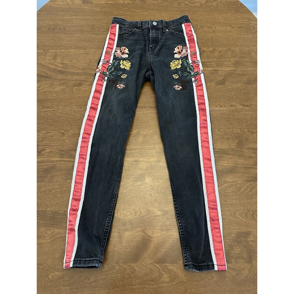 Topshop Moto Jeans Juniors Black Jamie Zip Up Embroidered 22x24 Tagged 26x30